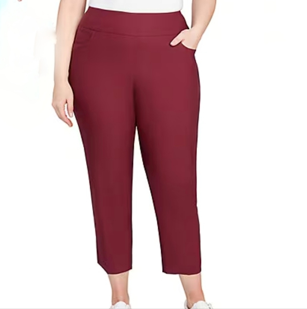 New With Tags! Ruby Rd. Burgundy Tech Pull On Ankle Pants Size 1X